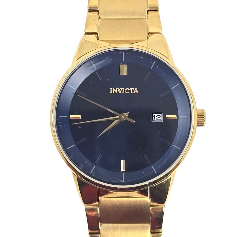 Invicta‎ Specialty Men's Watch 29477 50m Diver Blue Dial Gold Tone Band WORKS